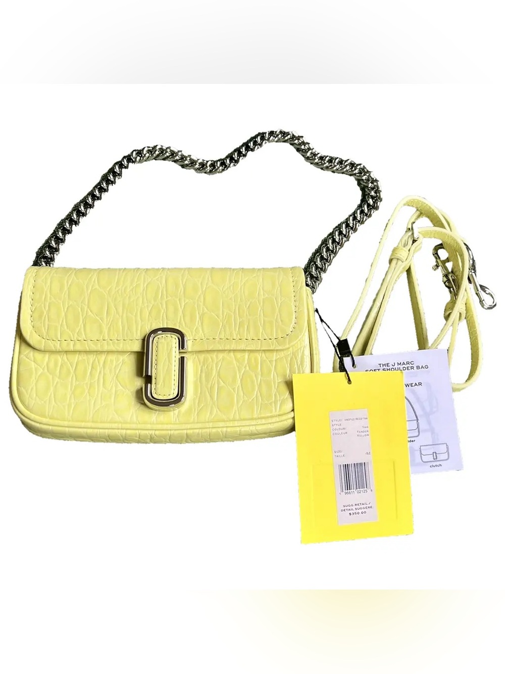 Marc Jacobs Lemon Croc-Embossed Shoulder Bag with Silver Chain